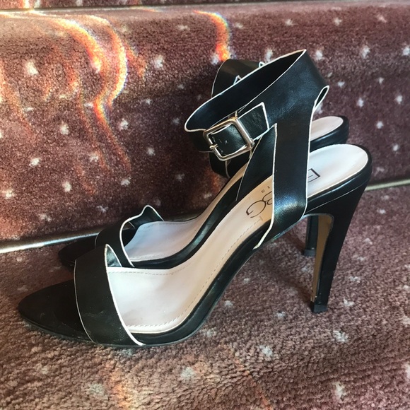 BCBG Black & White Strappy Sandal Heels - Picture 2 of 5